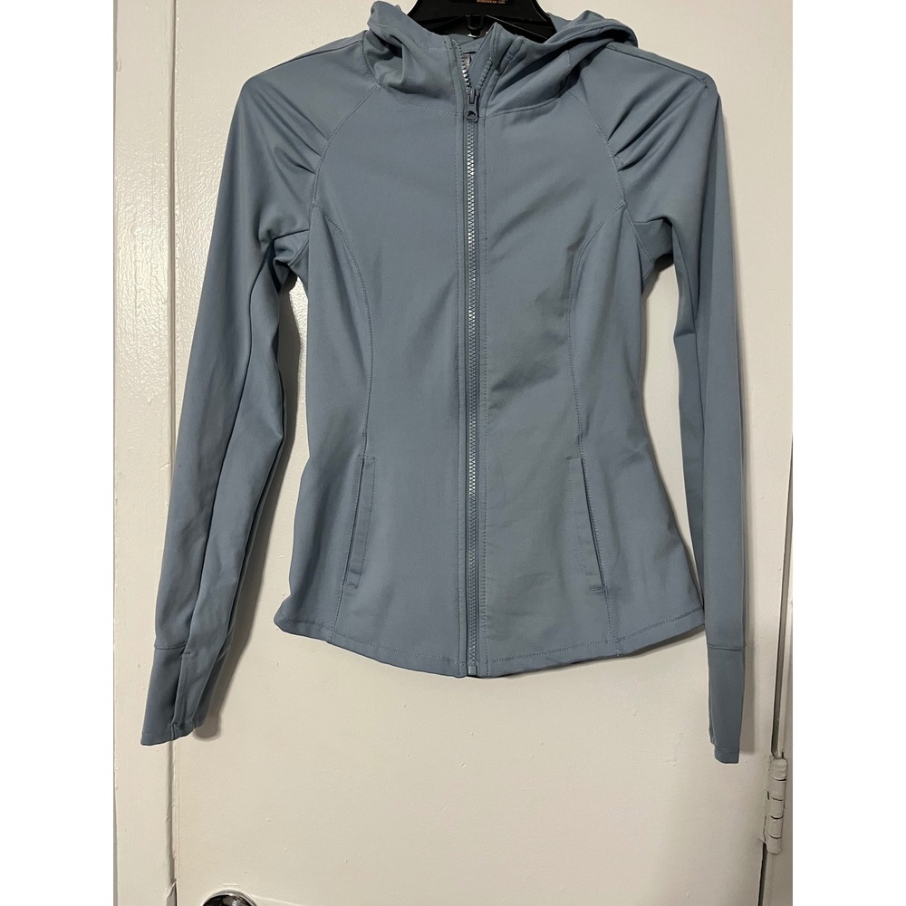 Yogalicious‎ Lux Womens XS Blue Gray Full Zip Hooded Athletic Jacket Thumbholes